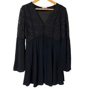 Altar’d State Black Lace Bell Long Sleeve boho Festival Flowy Mini Dress